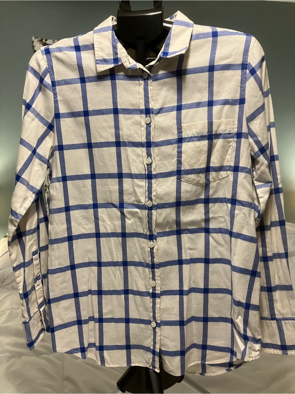 J.Crew Boy Fit Blue Windowpane Plaid Button Up Shirt Women Medium